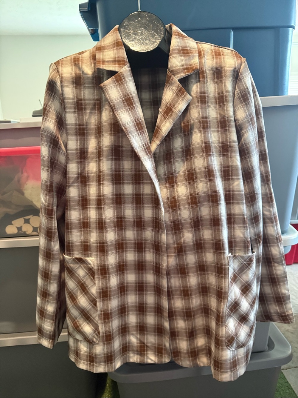 Brown and Cream Plaid Blazer mp36